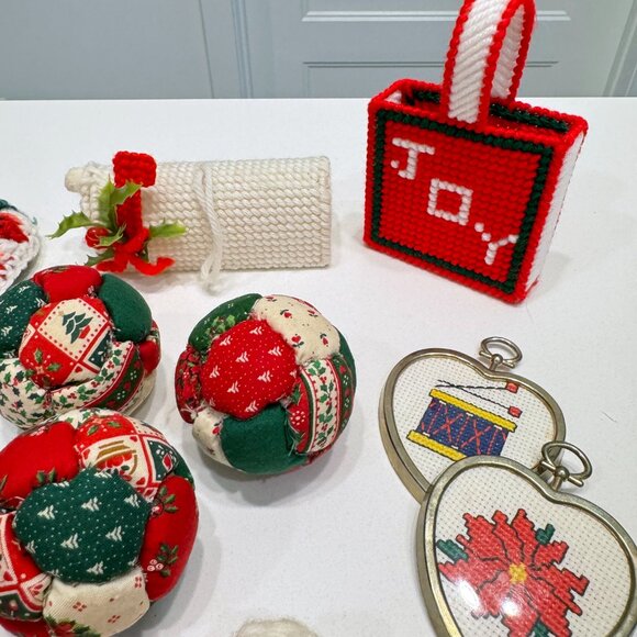 Lot of 10 Handmade Christmas Ornament and Decorations Knit Crochet Cross Stitch - Picture 2 of 9